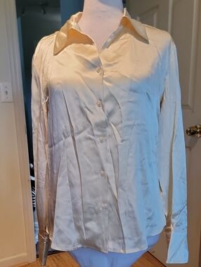 Kasper Cream Button-Down Satin Blouse